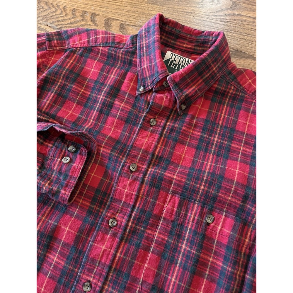 Teton Woolrich Mens Flannel Shirt Medium L/S Red Plaid 100% Cotton‎ Collared